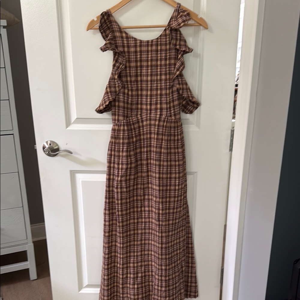 Anthropologie Plaid Ruffle Sleeve Dress